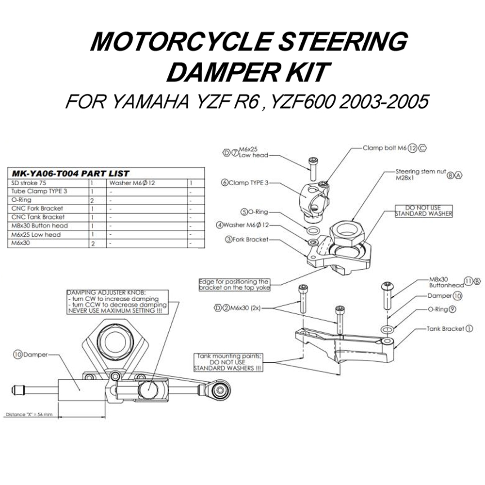YAMAHA YZF600 R6 2003-2005 오토바 - Steering Damper Stabilizer Kit Cnc 리뷰 및 가격